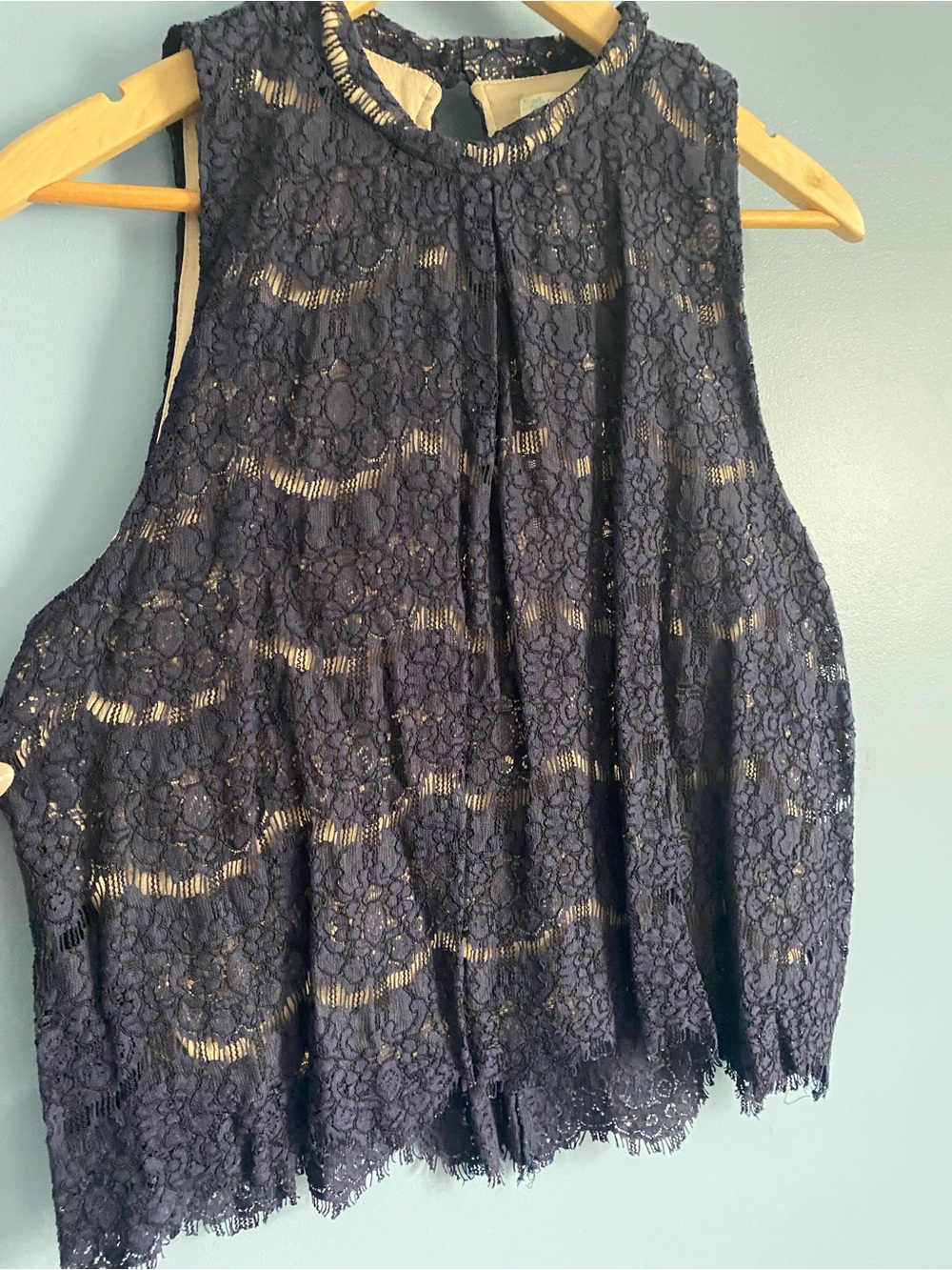 Love Fire Sleeveless Navy Lace High-Neck Top